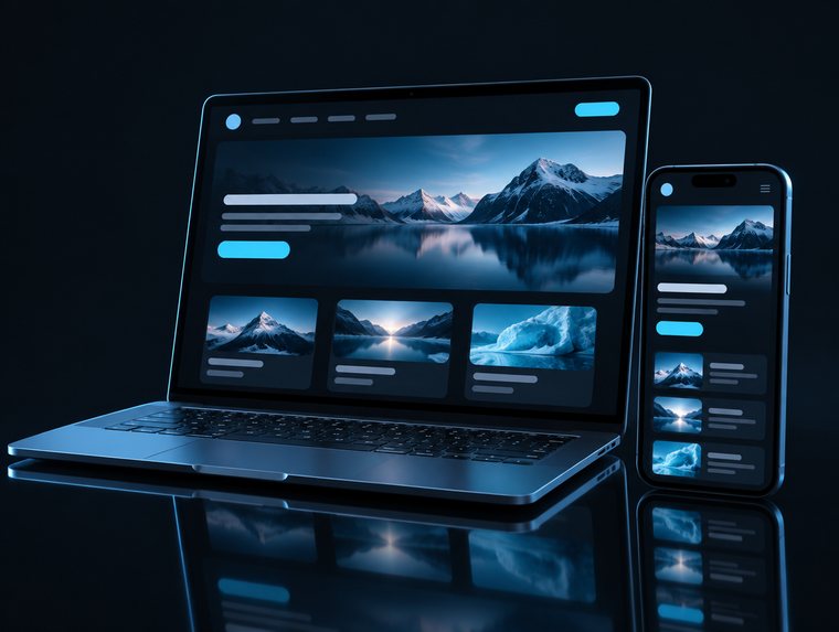 Sito web mostrato su computer e telefono